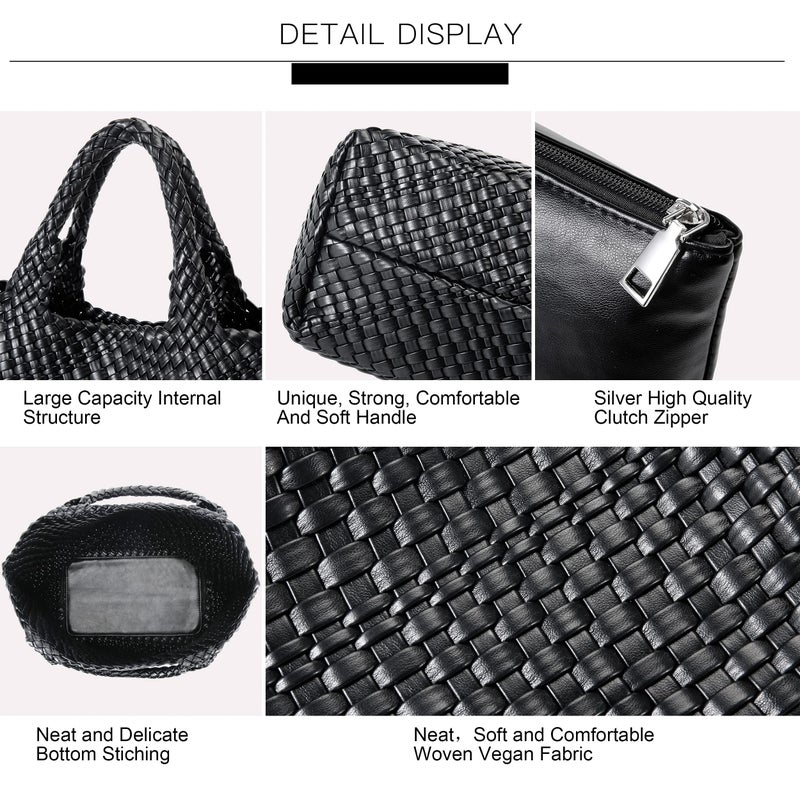 Queenoris Vegan Leather Purses for Women, Handmade Purses and Handbags Summer Beach Travel Tote Woven Shoulder Bag with Detachable Satchel Strap - Image 5