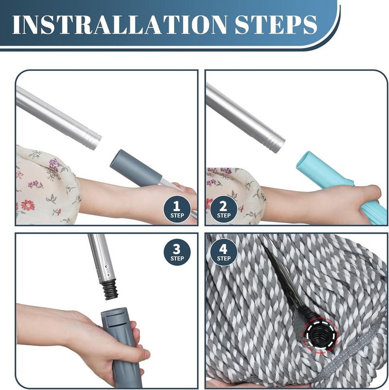 KRLZ SelfWringing Twist Mop Cotton Rotating Dry Wet Mops with Long Handled for Floor Cleaning Kitchen Bathroom Hardwood Vinyl Tile Laminate Household Office - Image 5