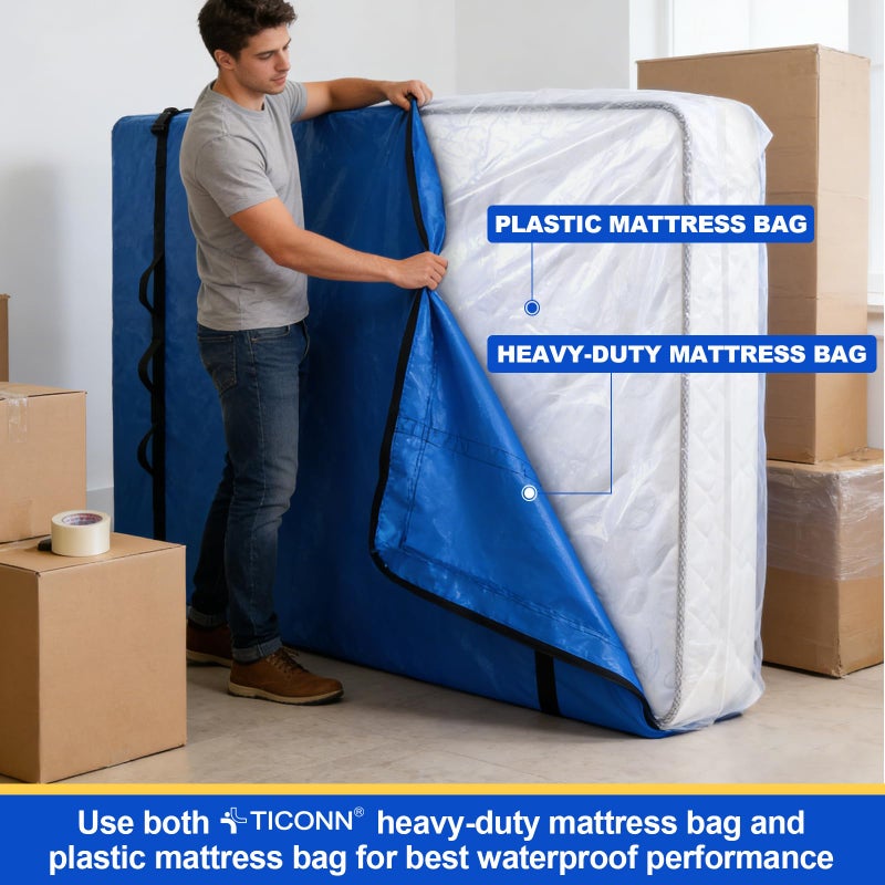 TICONN Mattress Bags for Moving, Heavy Duty Queen Mattress Cover Storage Bag with Full-Around Handle and Adjustable Buckles (Blue, Queen) - Image 5
