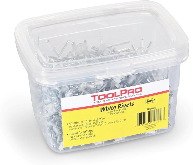 TOOLPRO Pop Rivets for Ceilings, 1/8" (500, White) - Image 1