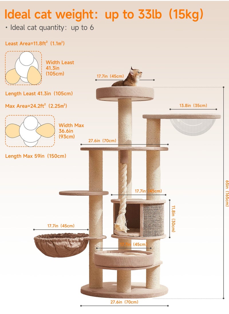 SOPAPETS - SOPAPETS High-End Extra Large Cat Tree Tower, Premium Rubber Wood Made, Scratching Posts, Cat Condo, Removable Soft Cushion Bed, Cat Nest, Super Stable (150x70x165cm) - Image 1