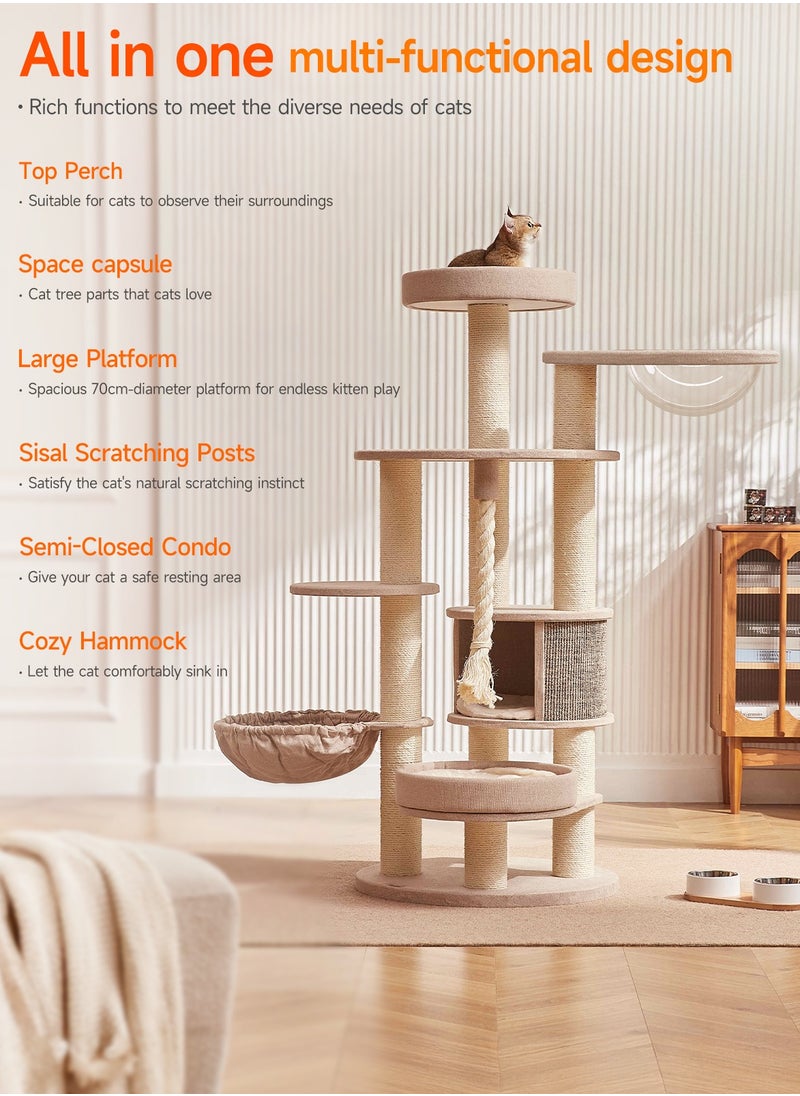 SOPAPETS - SOPAPETS High-End Extra Large Cat Tree Tower, Premium Rubber Wood Made, Scratching Posts, Cat Condo, Removable Soft Cushion Bed, Cat Nest, Super Stable (150x70x165cm) - Image 1