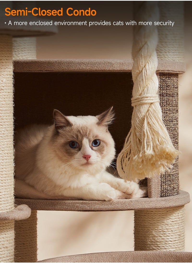 SOPAPETS - SOPAPETS High-End Extra Large Cat Tree Tower, Premium Rubber Wood Made, Scratching Posts, Cat Condo, Removable Soft Cushion Bed, Cat Nest, Super Stable (150x70x165cm) - Image 1