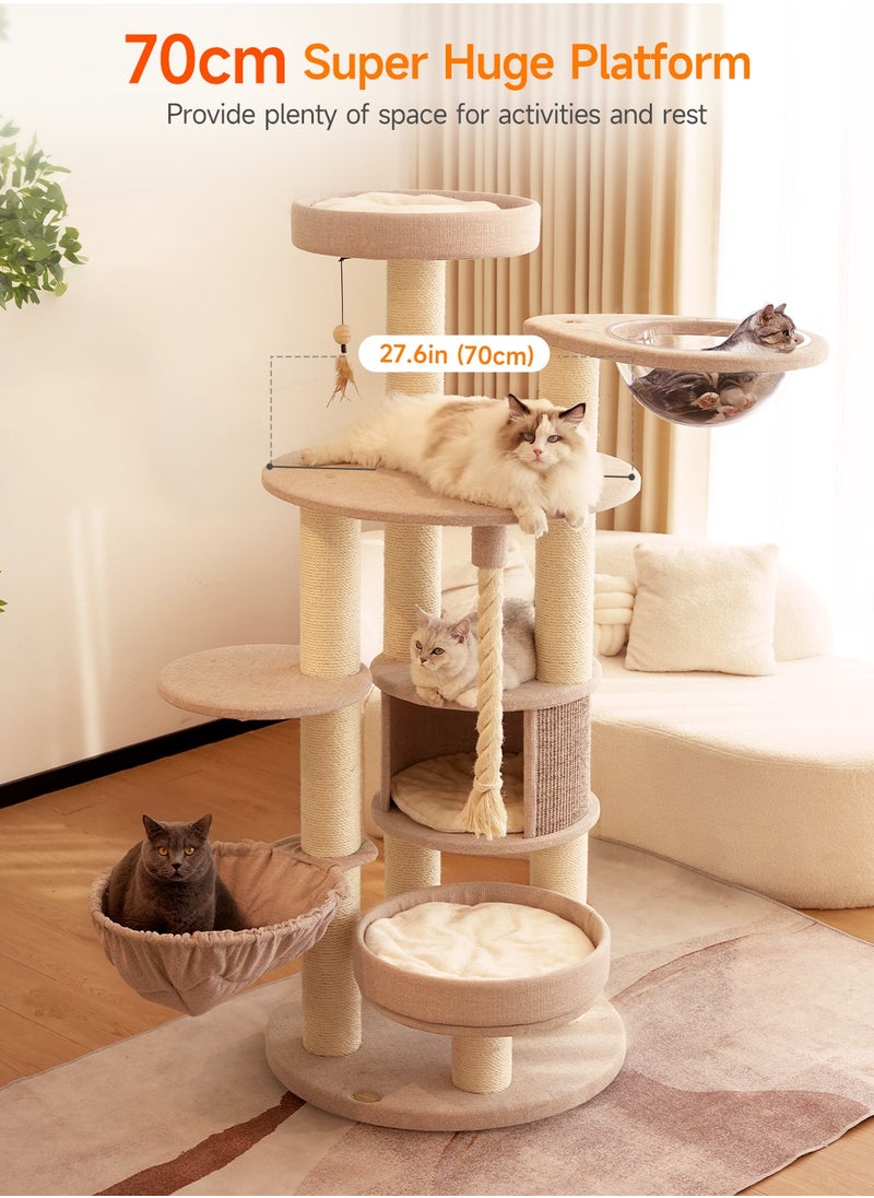SOPAPETS - SOPAPETS High-End Extra Large Cat Tree Tower, Premium Rubber Wood Made, Scratching Posts, Cat Condo, Removable Soft Cushion Bed, Cat Nest, Super Stable (150x70x165cm) - Image 1