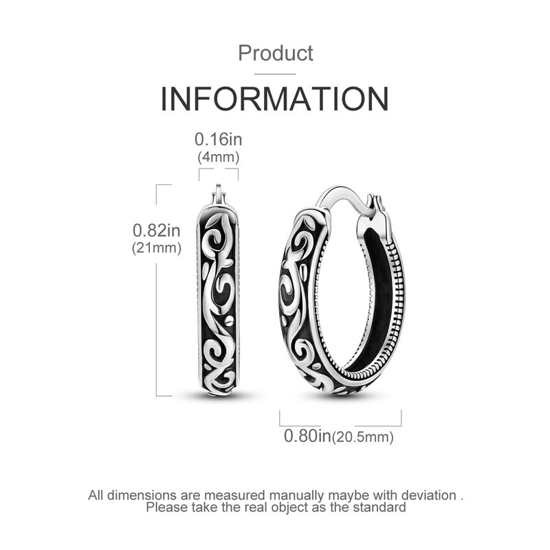 Hapour Vintage Filigree 925 Sterling Silver Oval Small Hoop Earrings for Women Fashion Flower Dainty Huggie Hoops Hypoallergenic Trendy Jewelry Birthday Gift for Her (Black) - Image 4