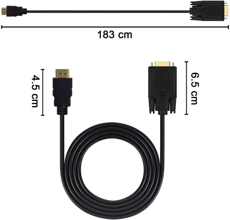 HDMI to VGA Cable, 1.8m Gold-Plated 1080P HDMI Male to VGA Male Adapter Cable - Image 2