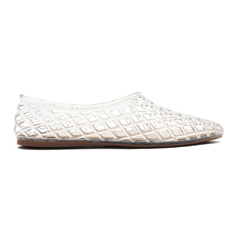HEVA Women's Jelly Mesh Flats Breathable Clear Hollow Shoes Summer Beach Jellies Ballet Sandals(7 M US Transparent) - Image 3