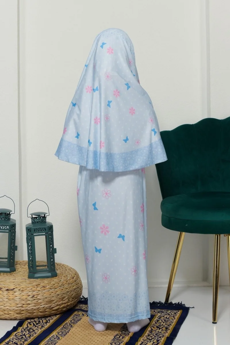 Altobeh Children's Prayer Set Practical Two-Piece Patterned Sleeves Removable Headscarved Lycra Hijab Dress (6-12 Years) 901-0102