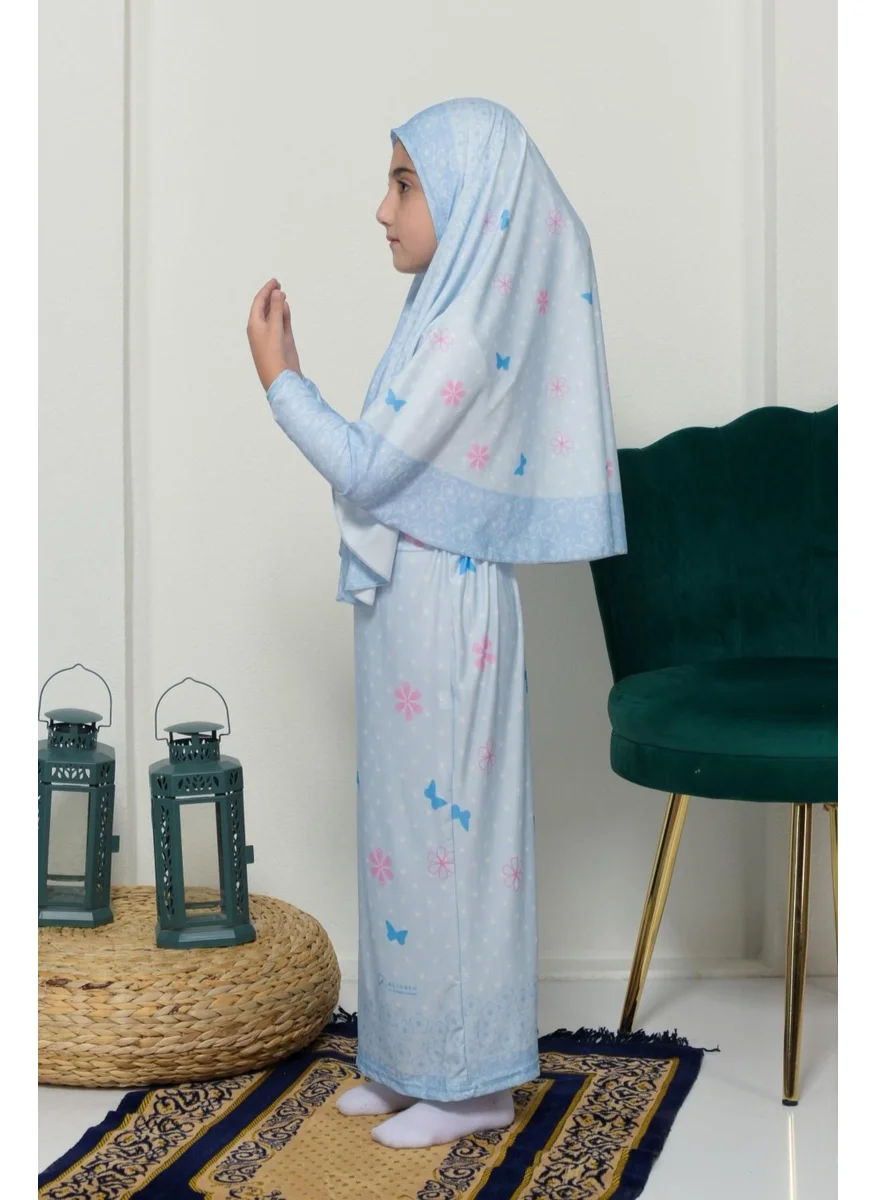 Altobeh Children's Prayer Set Practical Two-Piece Patterned Sleeves Removable Headscarved Lycra Hijab Dress (6-12 Years) 901-0102