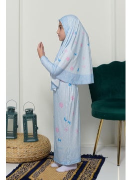 Altobeh Children's Prayer Set Practical Two-Piece Patterned Sleeves Removable Headscarved Lycra Hijab Dress (6-12 Years) 901-0102  - Image 2
