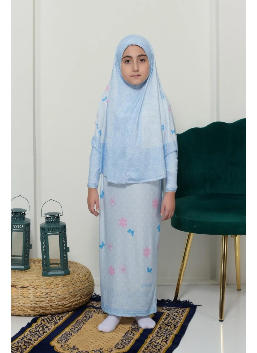 التوبة Children's Prayer Set Practical Two-Piece Patterned Sleeves Removable Headscarved Lycra Hijab Dress (6-12 Years) 901-0102