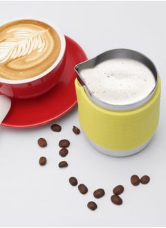 Beauenty Stainless Steel Milk Frothing Pitcher 12OZ with Heat Resistant Grip Ideal for Espresso Machines and Latte Art Yellow Color  - Image 4