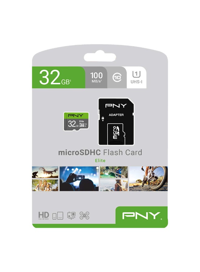 بي إن واي بطاقة ذاكرة فلاش PNY 32GB Elite Class 10 U1 microSDHC - سرعة قراءة 100MB/s، Class 10، U1، Full HD، UHS-I، Micro SD (عبوة من 1) - Image 2