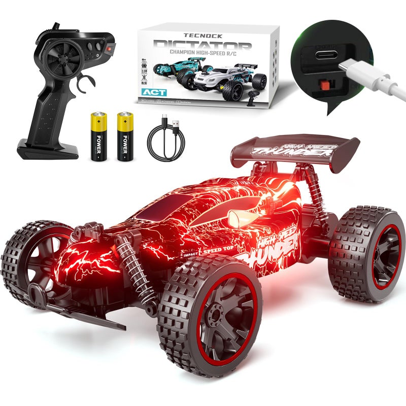 Tecnock RC Cars for Kids 118 Scale 2WD RC Car with LED Lights 24GHz Remote Control Car with USBC Easy Charging 50 Mins Playtime Toys Gifts for Boys Girls Ages 812 - Image 2