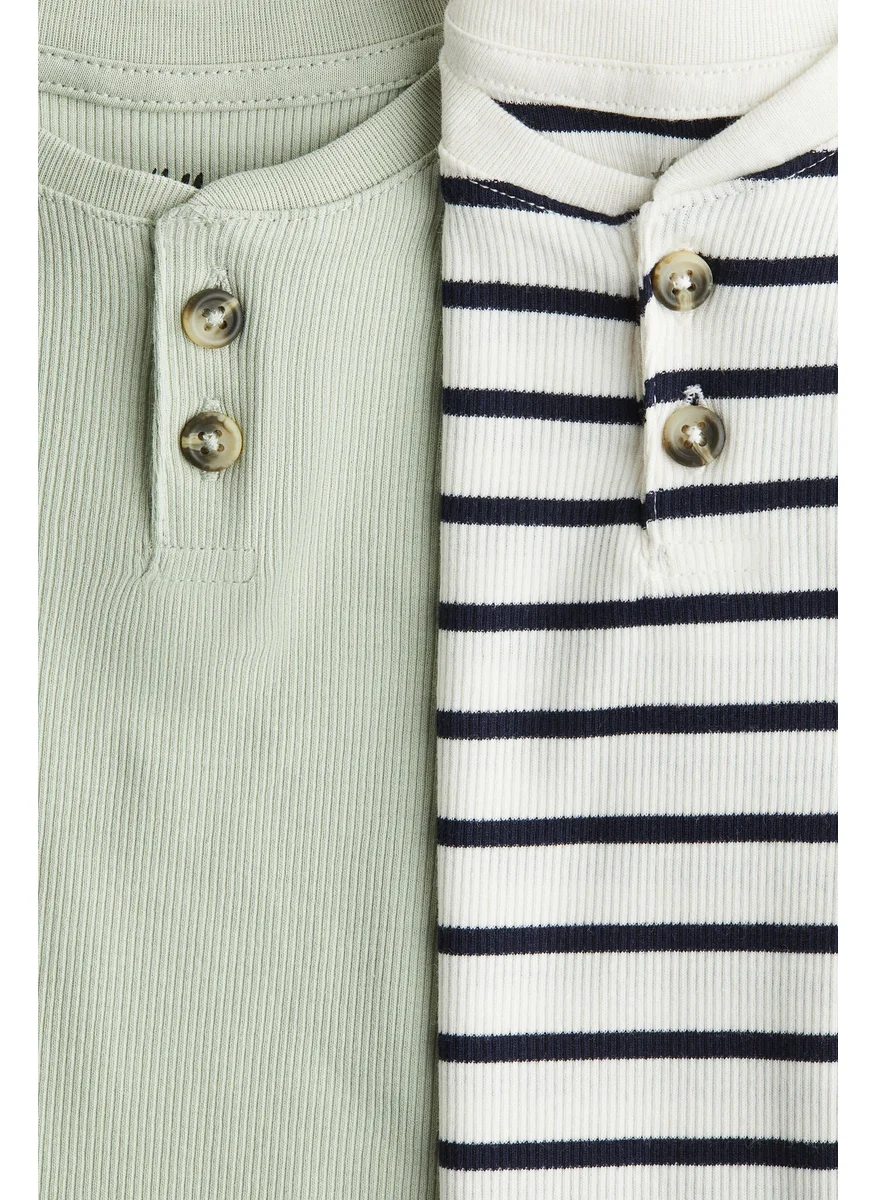 H&M 2-Pack Ribbed Henley Tops