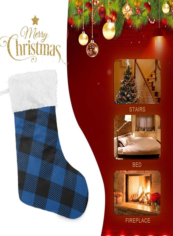 xigua Christmas Stockings, Black and Blue Plaid Christmas Stockings Fireplace Hanging Stockings 17.7" for Family Party Xma Decorations - 1pack - Image 4