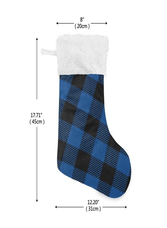 xigua Christmas Stockings, Black and Blue Plaid Christmas Stockings Fireplace Hanging Stockings 17.7" for Family Party Xma Decorations - 1pack - Image 2