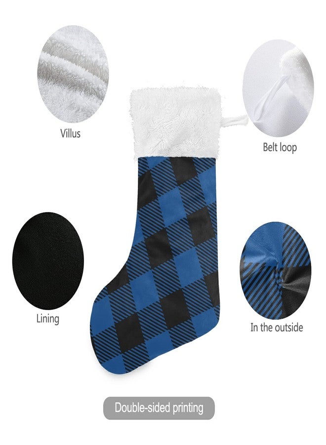 xigua Christmas Stockings, Black and Blue Plaid Christmas Stockings Fireplace Hanging Stockings 17.7" for Family Party Xma Decorations - 1pack - Image 3