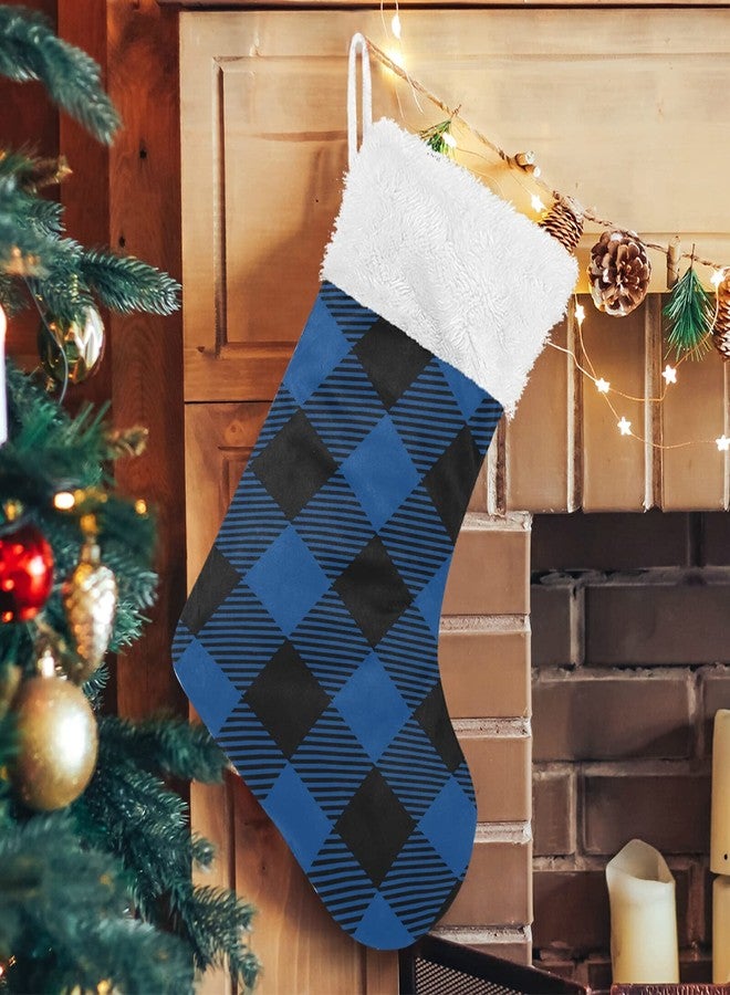 xigua Christmas Stockings, Black and Blue Plaid Christmas Stockings Fireplace Hanging Stockings 17.7" for Family Party Xma Decorations - 1pack - Image 5