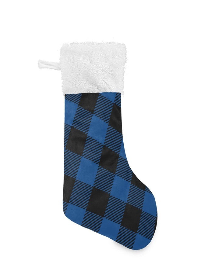 xigua Christmas Stockings, Black and Blue Plaid Christmas Stockings Fireplace Hanging Stockings 17.7" for Family Party Xma Decorations - 1pack - Image 1