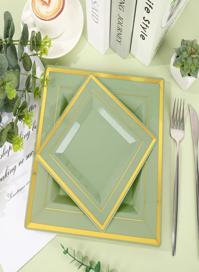 Whaline 50Pcs Sage Green Plastic Plate Gold Foil Bordered Disposable Plate Square Decorative Dinner Dessert Plates for Wedding Party Supplies Table Decor, 9 in & 6.5 in - Image 5