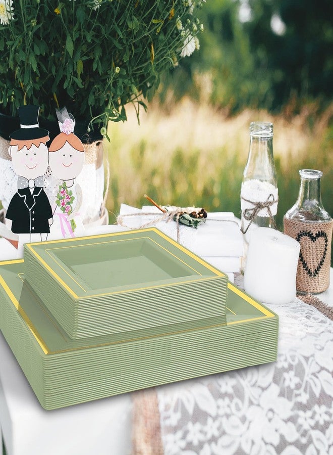 Whaline 50Pcs Sage Green Plastic Plate Gold Foil Bordered Disposable Plate Square Decorative Dinner Dessert Plates for Wedding Party Supplies Table Decor, 9 in & 6.5 in - Image 4