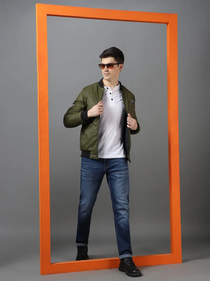 Urbano Fashion  Urbano Fashion Men's Green Full Sleeve Zippered Bomber Jacket  | Best Price UAE