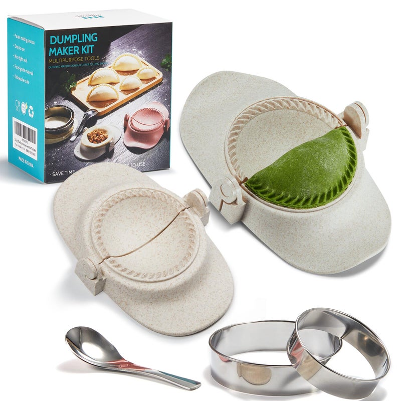 MUMSUNG مجموعة صانع قوالب الضغط من Mumsung Empanadas مجموعة قوالب الزلابية من أجل بييروجي باستيليتوس كالزوني زلابية صينية بيضاء مقاسين (4""+3"") - Image 1