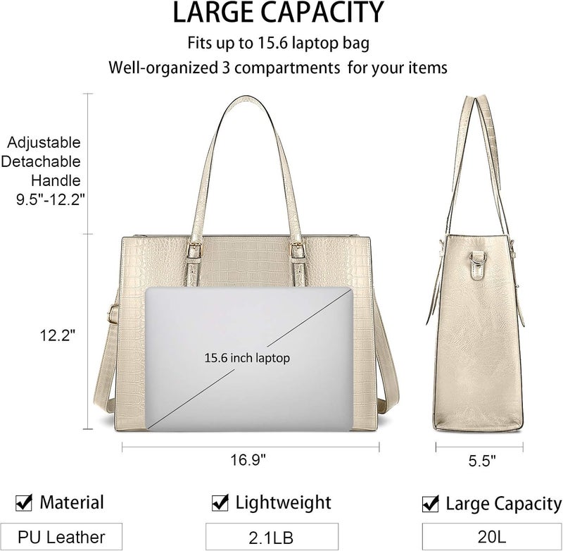 Lubardy Laptop Bag for Women 15.6 Inch Laptop Tote Bag Leather Classy Computer Briefcase for Work Waterproof Handbag Professional Shoulder Bag Women Business Office Bag Large Capacity - Image 4