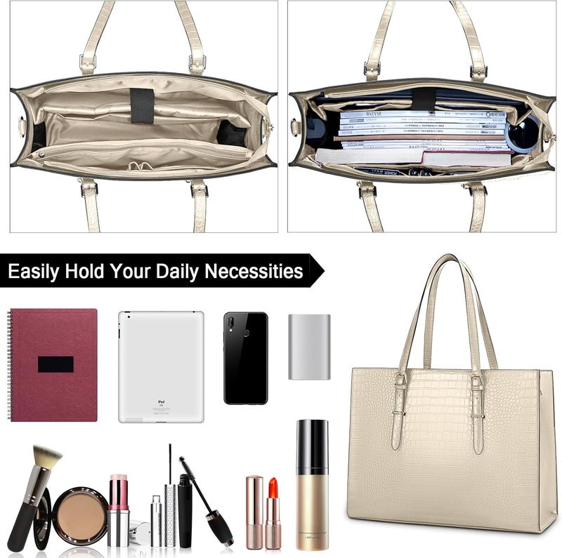 Lubardy Laptop Bag for Women 15.6 Inch Laptop Tote Bag Leather Classy Computer Briefcase for Work Waterproof Handbag Professional Shoulder Bag Women Business Office Bag Large Capacity - Image 2