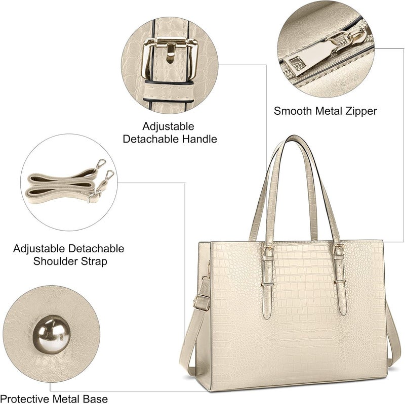 Lubardy Laptop Bag for Women 15.6 Inch Laptop Tote Bag Leather Classy Computer Briefcase for Work Waterproof Handbag Professional Shoulder Bag Women Business Office Bag Large Capacity - Image 3