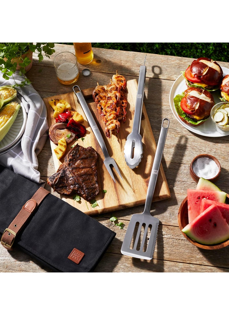 Zwilling ZWILLING BBQ 4pc Grill Tool Set BBQ accessories Grilling Gift Set Set Includes Grill Spatula Grill Tongs Grill Fork and Chefs Tool Wrap Stainless Steel Dishwasher Safe  - Image 3
