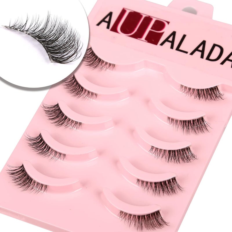 aupalada False Eyelashes Natural Half Lashes Short Wispy Clear Band Lashes Pack Cat Eye 3D Faux Mink 3/4 Eyelashes Multipack by - Image 2