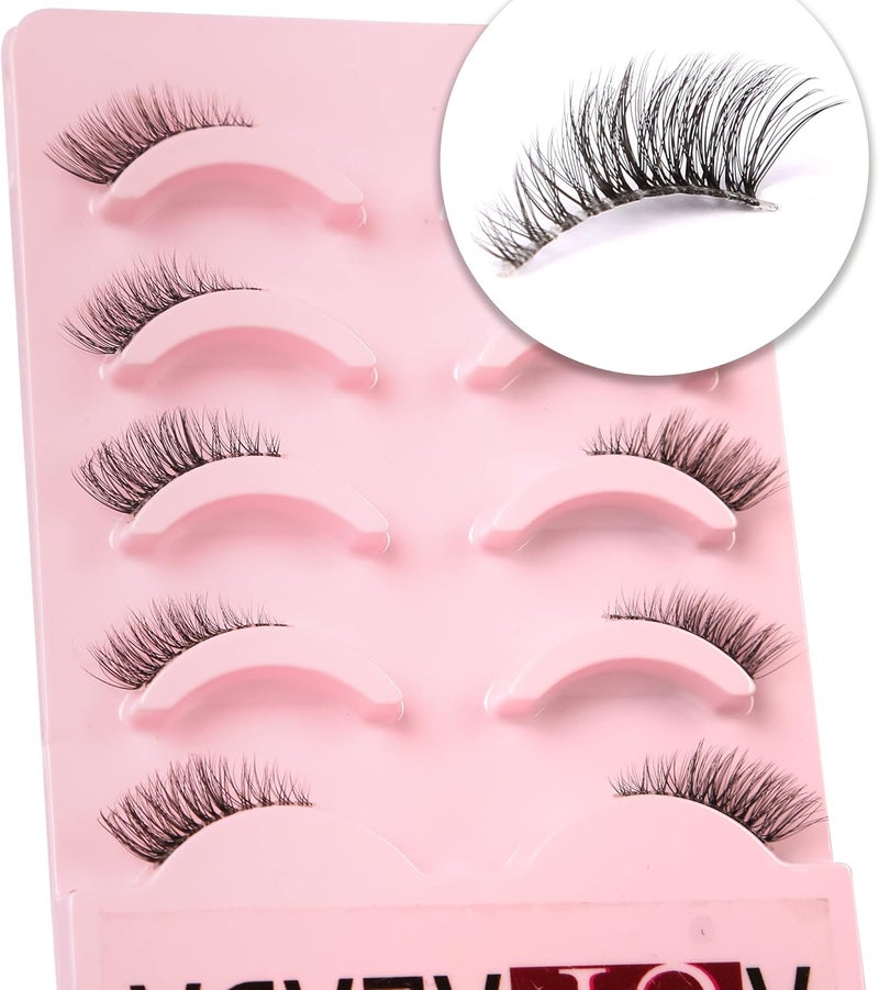 aupalada False Eyelashes Natural Half Lashes Short Wispy Clear Band Lashes Pack Cat Eye 3D Faux Mink 3/4 Eyelashes Multipack by - Image 1