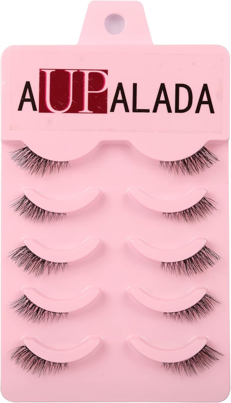 aupalada False Eyelashes Natural Half Lashes Short Wispy Clear Band Lashes Pack Cat Eye 3D Faux Mink 3/4 Eyelashes Multipack by - Image 3