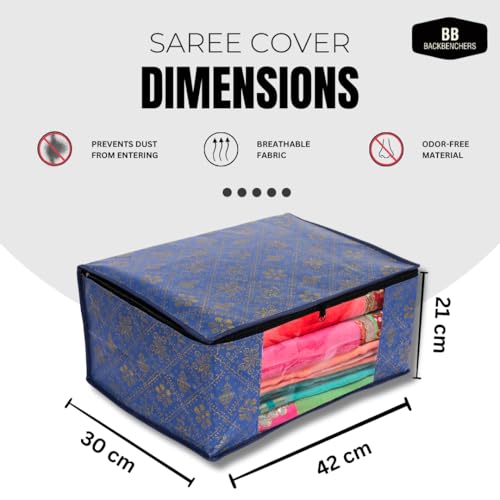 BB BACKBENCHERS Satiya Non- Woven Saree Cover With Transparent Window| Zip Closure | Clothes Storage Bag | Wardrobe Organiser | Transparent Window Set Of 3 (Blue) - Image 4