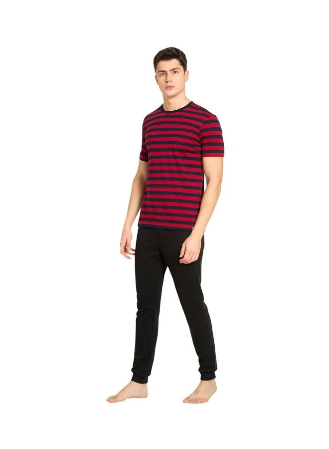 Jockey Navy & Shanghai Red 2715 Men Super Combed Cotton Rich Striped Round Neck Half Sleeve T Shirt for Men | Best Price UAE
