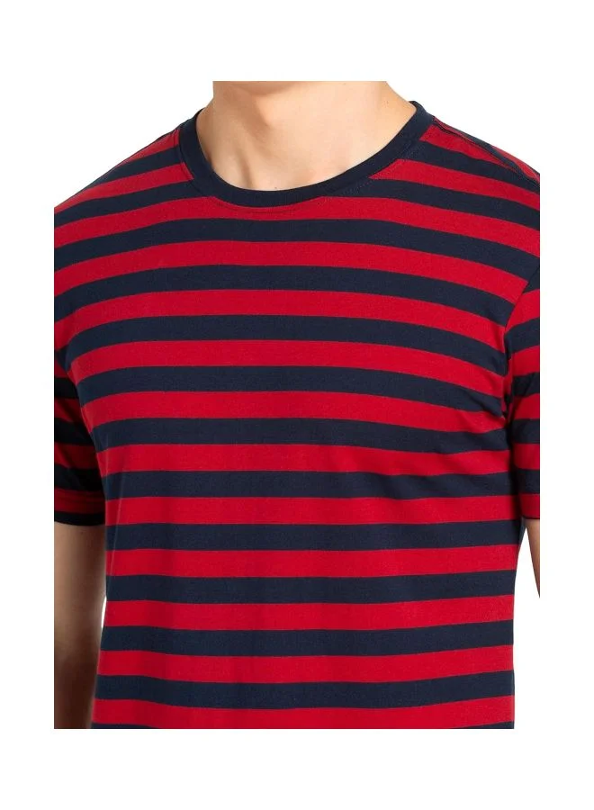 Jockey Navy & Shanghai Red 2715 Men Super Combed Cotton Rich Striped Round Neck Half Sleeve T Shirt for Men | Best Price UAE
