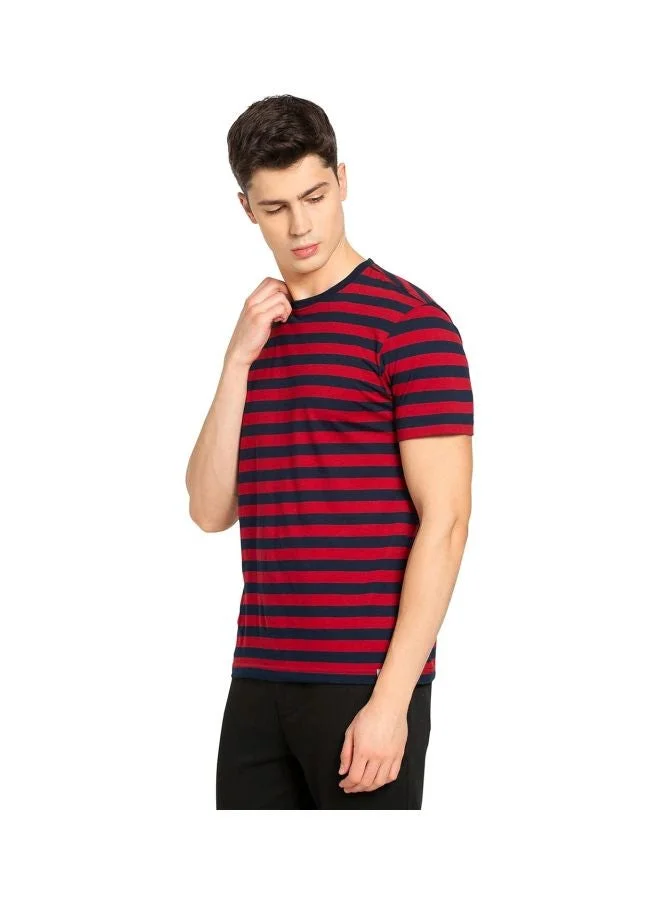 Jockey Navy & Shanghai Red 2715 Men Super Combed Cotton Rich Striped Round Neck Half Sleeve T Shirt for Men | Best Price UAE