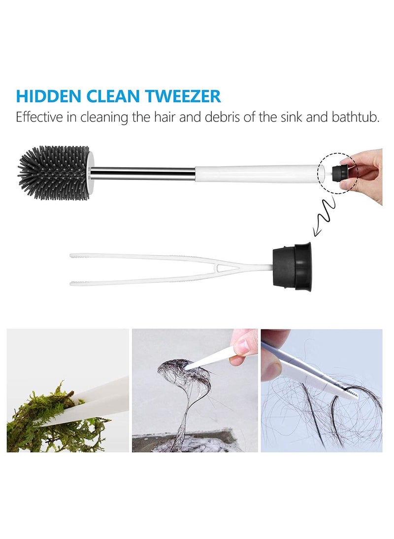 MIXDE Toilet Brush and Holder Silicone Toilet Bowl Brush 304 Stainless Steel Brush Handle Bathroom Cleaning Bowl Brush Kit with Tweezers Sturdy Cleaning Toilet Brush  - Image 5
