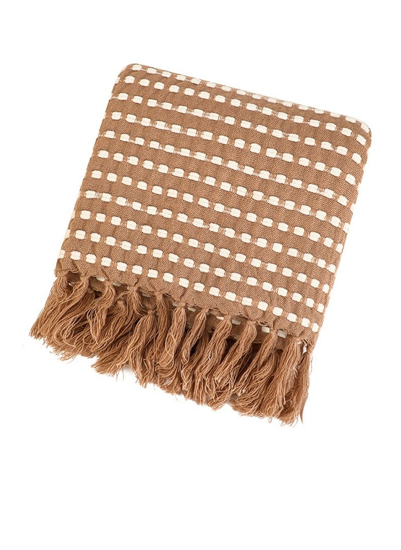 Loquat Tassel Design Knitted Jacquard Weave Soft Throw Blanket Khaki  - Image 3