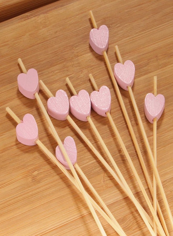 بامبو إم إن أسياخ تقديم الطعام والشراب من الخيزران الوردي على شكل قلب، مقاس 8.3 بوصة، من BambooMN، مثالية للمناسبات والحفلات والأعياد والمطاعم وبوفيهات الحفلات، 100 قطعة - Image 2