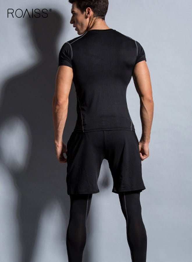 roaiss Mens Workout Sets 3 Piece Gym Training Suit Quick Dry Compression Shirt Athletic Running Clothes Fitness Apparel for Men Sports Outfit - Image 5