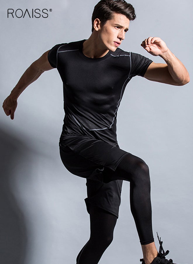 roaiss Mens Workout Sets 3 Piece Gym Training Suit Quick Dry Compression Shirt Athletic Running Clothes Fitness Apparel for Men Sports Outfit - Image 4