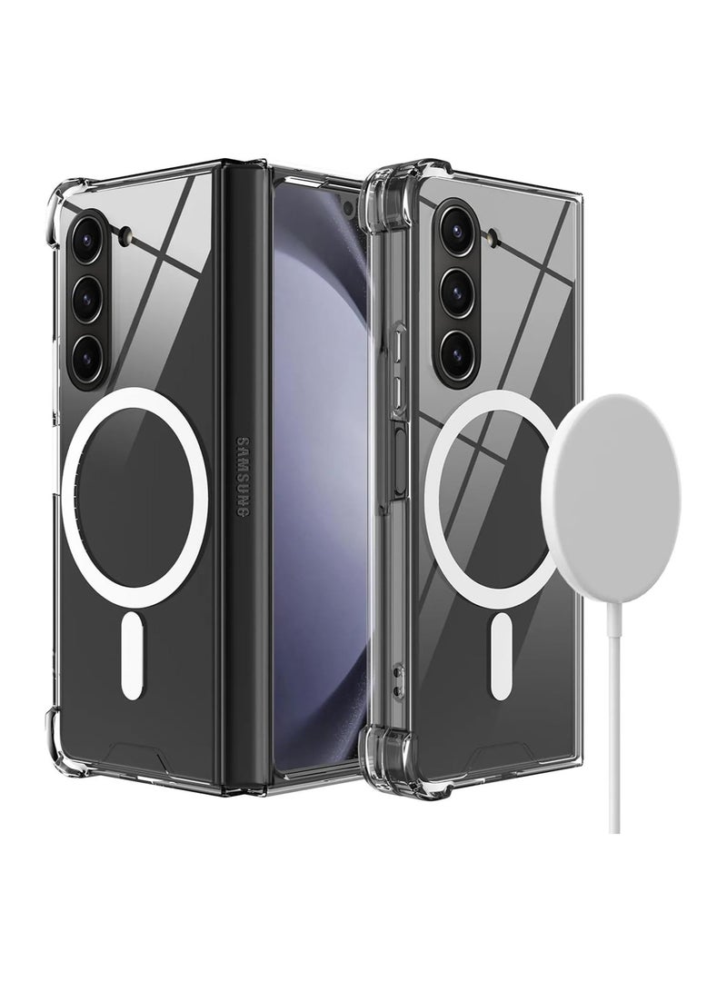 حافظة مغناطيسية لهاتف Samsung Z Fold 6 5G، حافظة صلبة شفافة من الأكريليك لهاتف Galaxy Z Fold6 5G، غطاء Magsafe لاسلكي شفاف (حافظة مزودة بمج سيف)