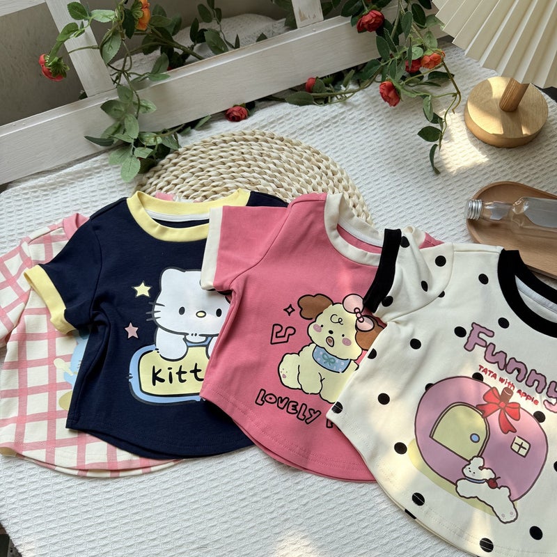 Girls' Short Sleeve Cute T-Shirt Foreign Style Summer Children'S Casual Baby Cartoon Crew Neck Half Sleeve Top 0173A042 - Image 3