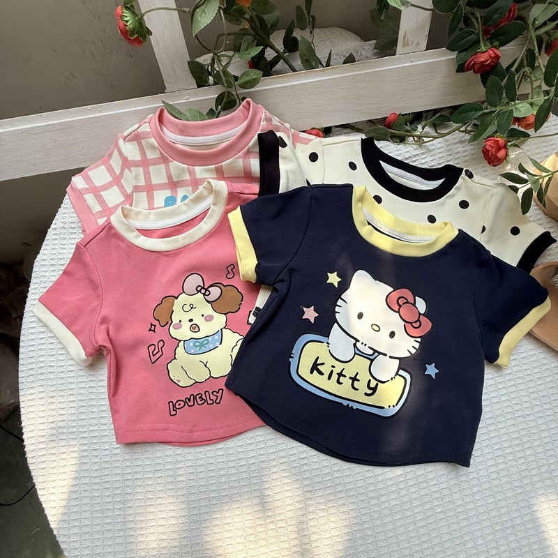 Girls' Short Sleeve Cute T-Shirt Foreign Style Summer Children'S Casual Baby Cartoon Crew Neck Half Sleeve Top 0173A042 - Image 2