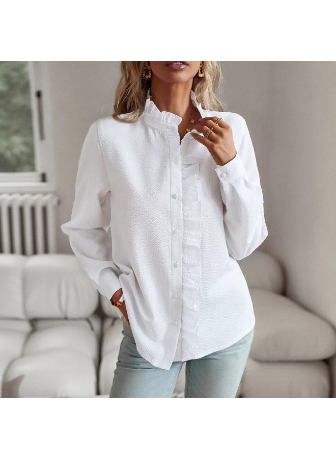 Spring Tume European And American New Women's Long-sleeved Ruffled Button Shirt Top For Women