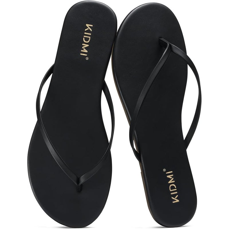 KIDMI Thong Flip Flops for Women - Memory Foam Summer Beach Sandals for Women - Vegan Leather Flat Sandals - Image 1