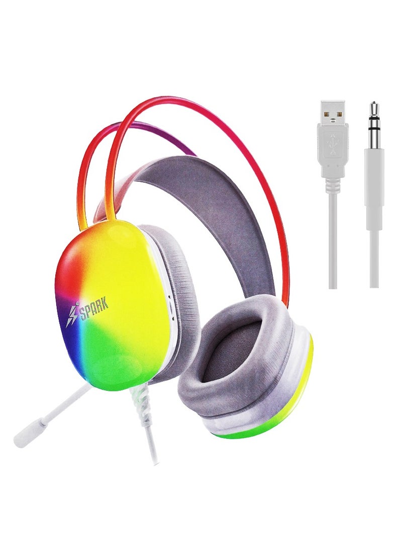 Spark - Gaming Headset , Comfortable RGB Caps Headset H104 , With 3.5*1+USB and 5.1 Audio Cable , Noise Cancelling MIC , Surround Sound 360 Audio Directional Pinpoint , 110dB High Sensitivity , Captures Sound Source at all Distance , Compatible With PS/4 , PS/5 , XBOX , Switch - White - Image 1